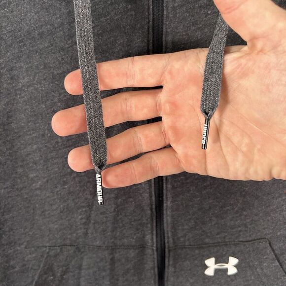 Under Armour Hoodie Women's Medium Grey Full Zip Drawstring Long Sleeve Sweater - Picture 6 of 9
